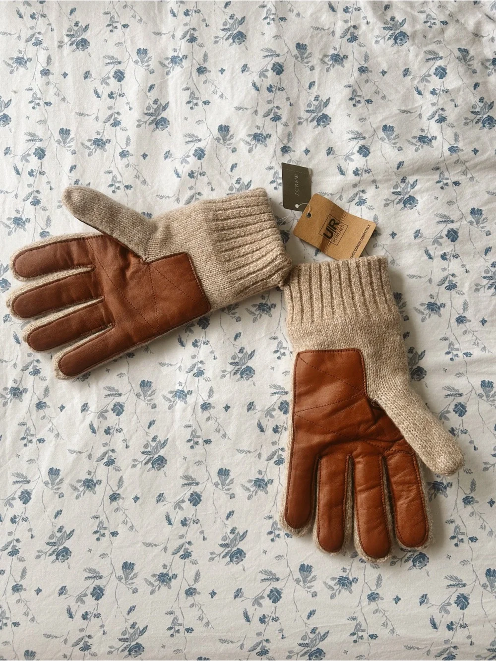 J. Crew // Men's Tan Wool-Blend Gloves with Leather Trim